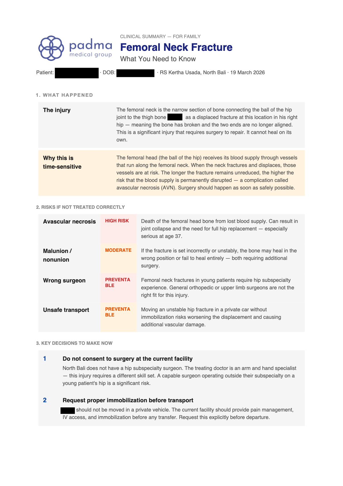 Clinical summary: page 1